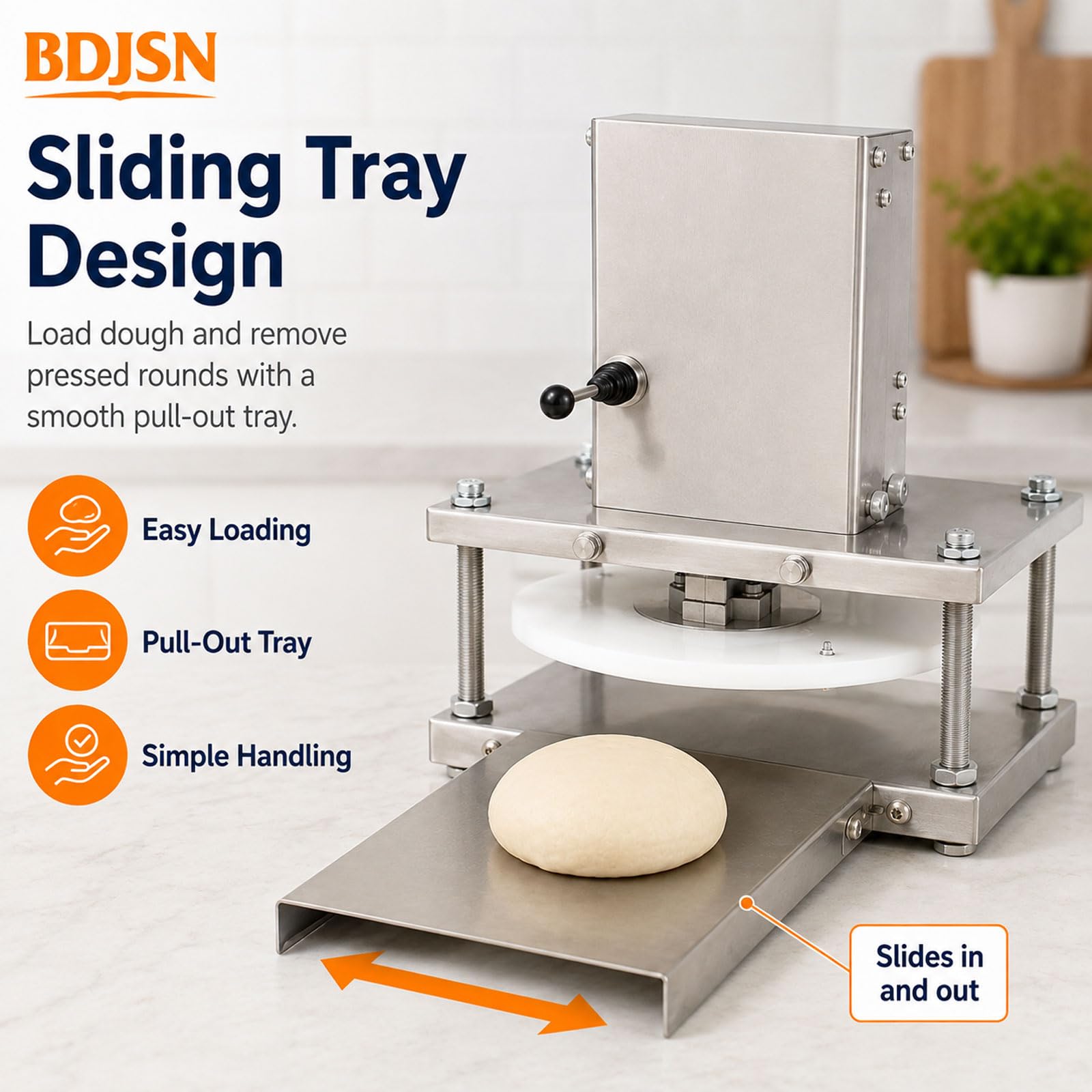 Elektrische Teigpresse, 22 Cm Gewerbliche Teigpressmaschine Mit 2000 N Presskraft, Edelstahl-presse Für Pizza, Tortilla Und Fladenbrot, Ohne Heizfunktion