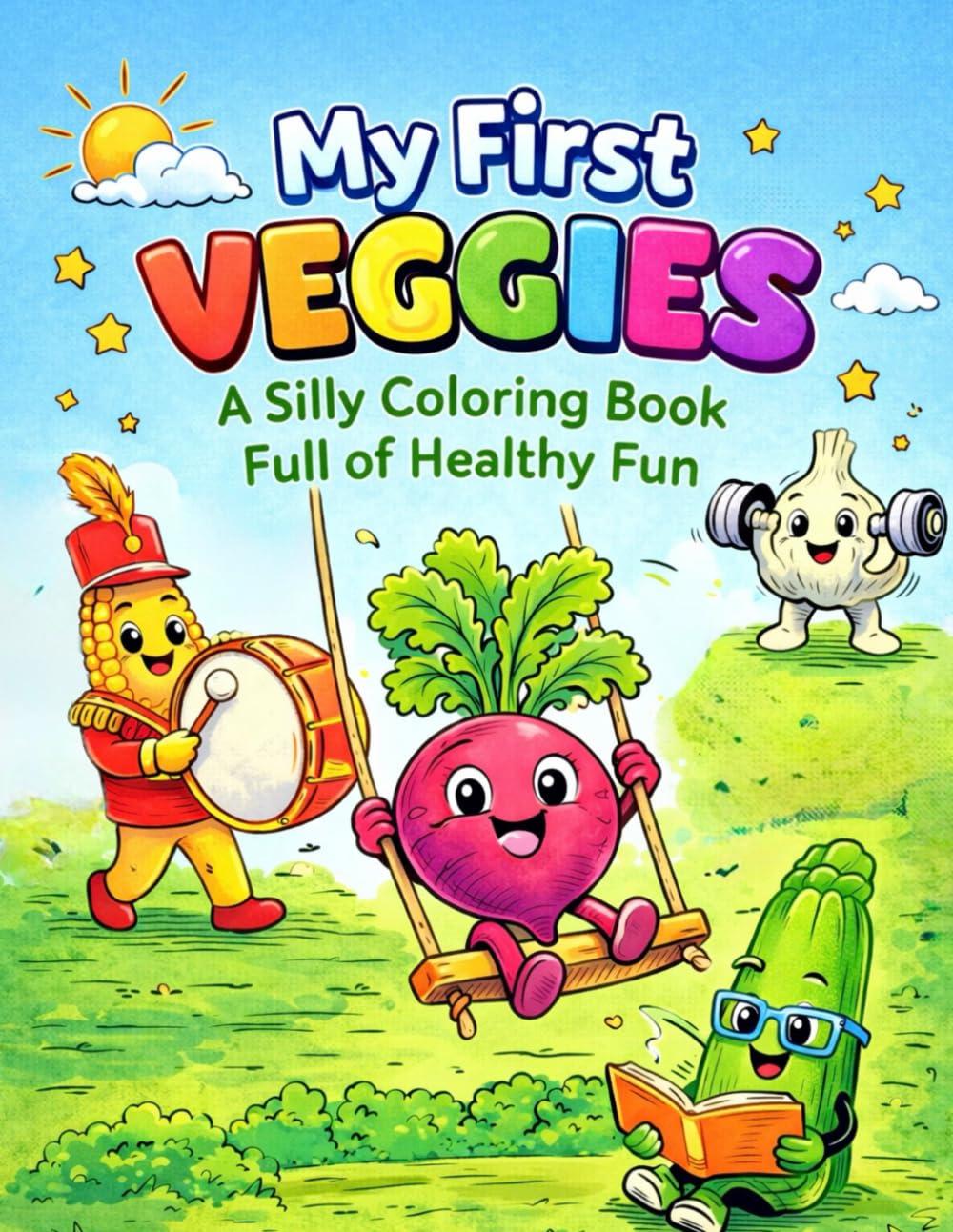 My First Veggies: A Silly Coloring Book Full of Healthy Fun: Cute and Relaxing Garden Vegetable Activity Book for Preschool and Kindergartners aged 4-8