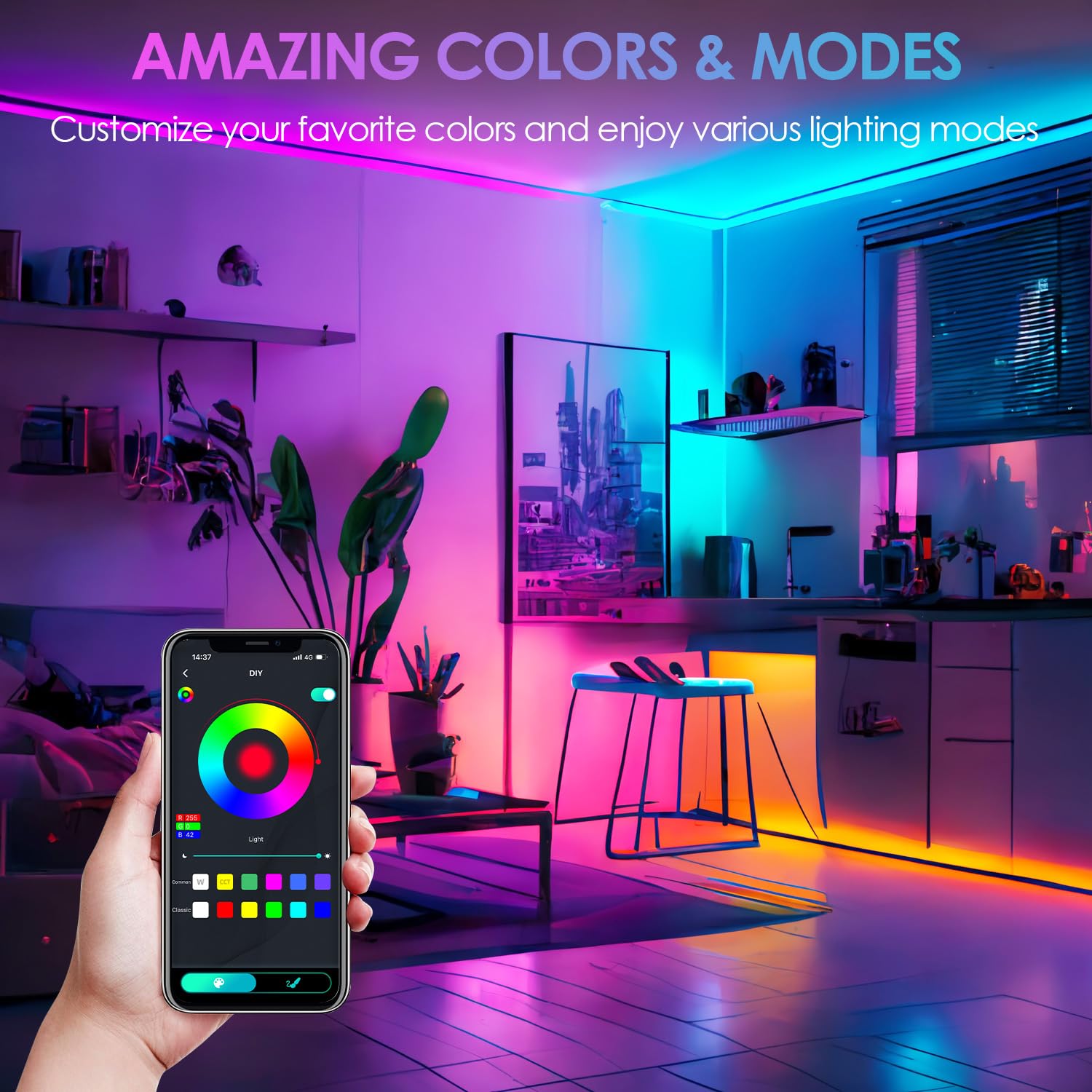 ZWOOS 20 m 200 LED Catena Luminosa RGB, Reagire alla Musica, Alimentazione USB, Impermeabile IP65, Controllo APP/Telecomando - per Natale, Camera da letto, Esterno