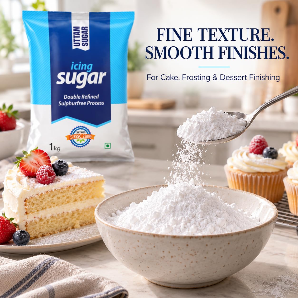 Uttam Sugar Caster & Icing Sugar 1 kg, Double Refined Sulphur Free