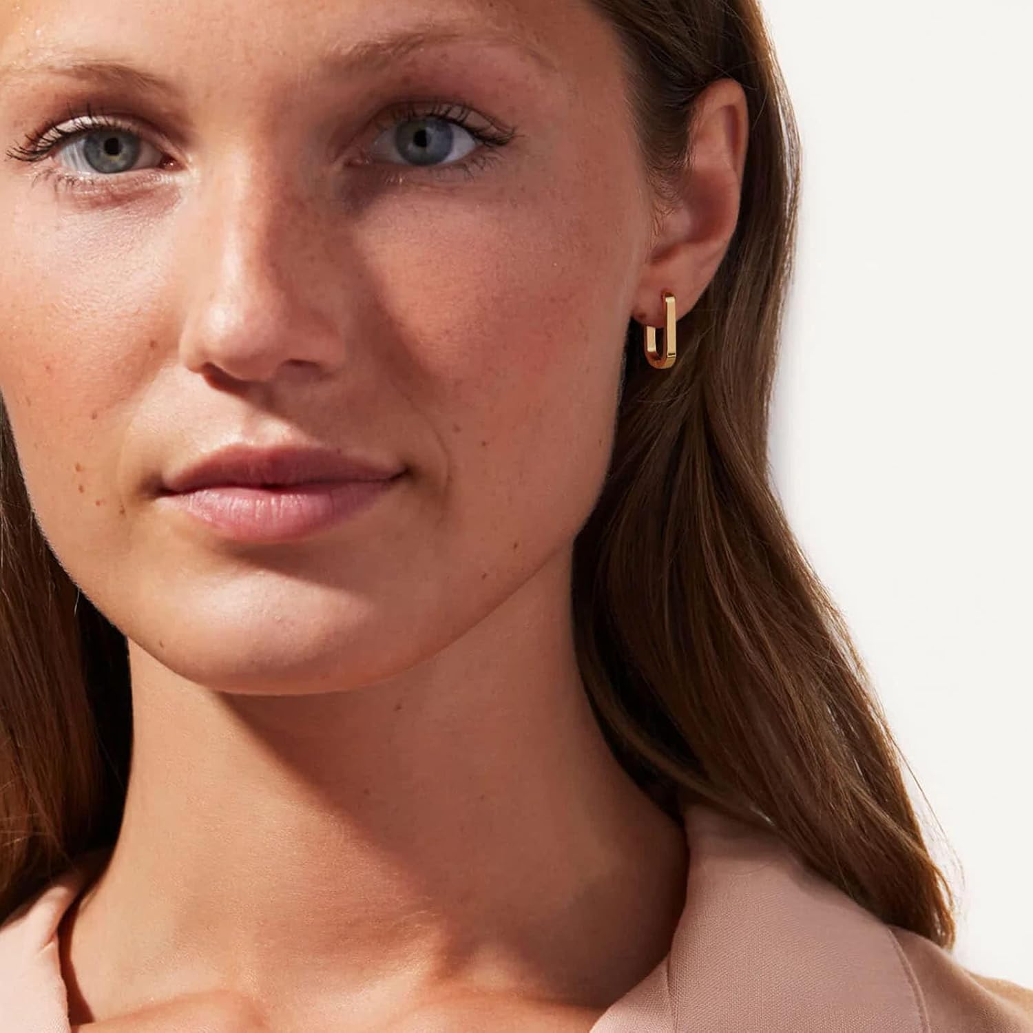 Gold Paperclip Earrings for Women 18K Gold Plated Oval Hoops Earring Rectangle Earrings Square Hoops U Shape Link Hoops Earrings Chunky Hoop Earrings - Image 5