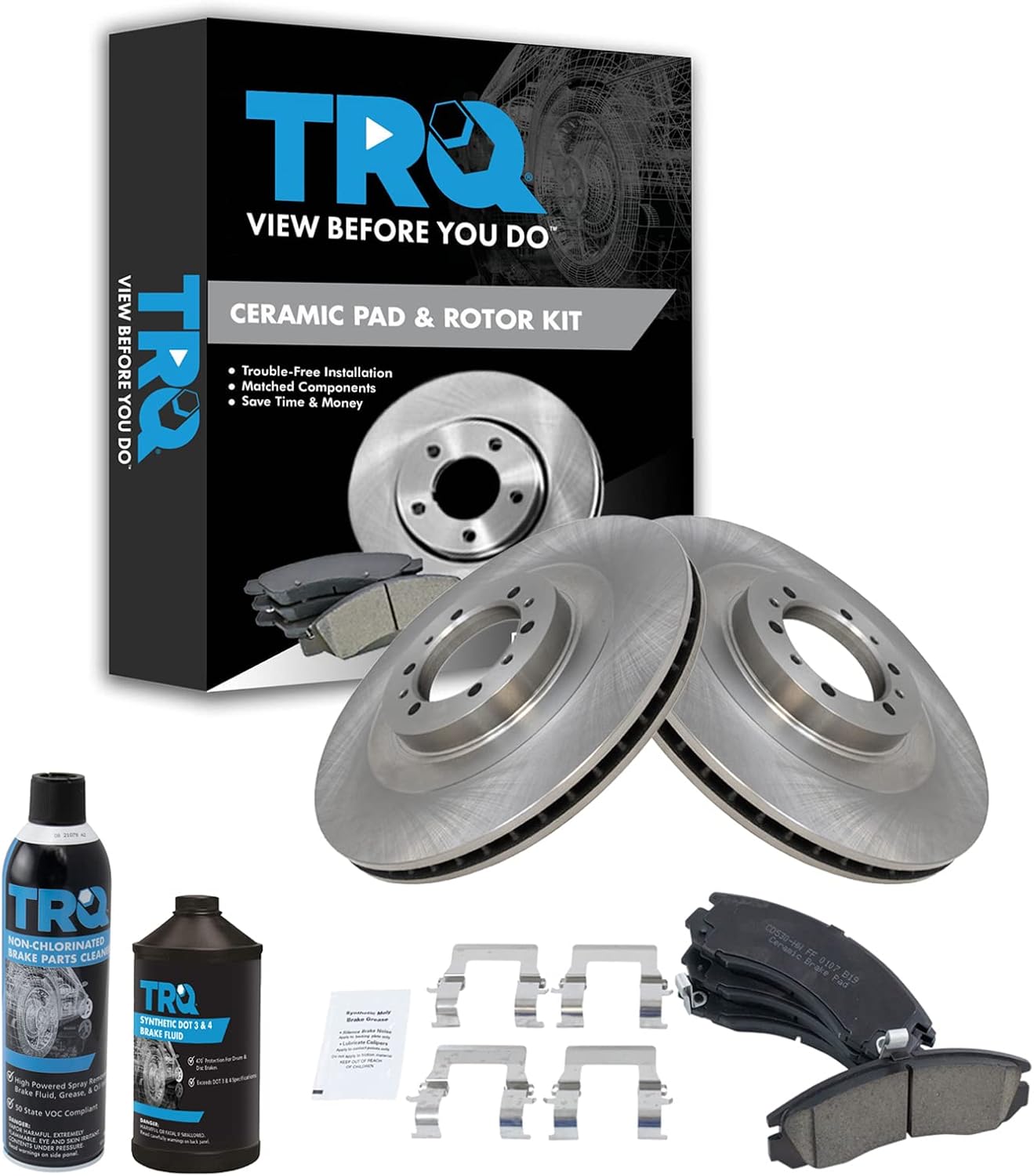 TRQ Front Brake Pad & Rotor Kit Brake Chemical Kit Brake Pads Brake Rotor Ceramic Compatible with 2000-2000 Mitsubishi Montero Sport