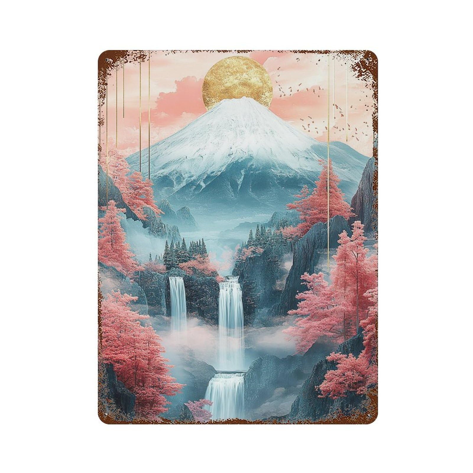 Serene Mountain Waterfall Scene Decorative Tin Sign 15.7"x11.8", for Garage, Bar And Workshop Decor, Novelty Wall Decor