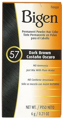Bigen Tinte permanente en polvo para el cabello, marrón oscuro 57, 1 ea (paquete de 4)