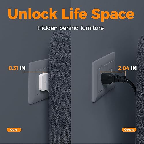 Vista 52 de TESSAN - Regleta protectora contra sobretensiones, enchufe plano, cable extensión ultradelgado 5 ft, 3 puertos USB (1 USB C), 4 tomas corriente