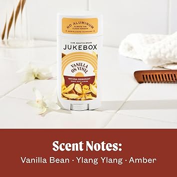 JUKEBOX Natural Deodorant for WomenVanilla on Vinyl-Aluminum-Free, No Baking Soda, No Harsh Chemicals, Odor Blocking Technology, Vanilla Bean, Ylang Ylang, Amber-a Dr. Squatch Brand-2.65oz, 3 Pack