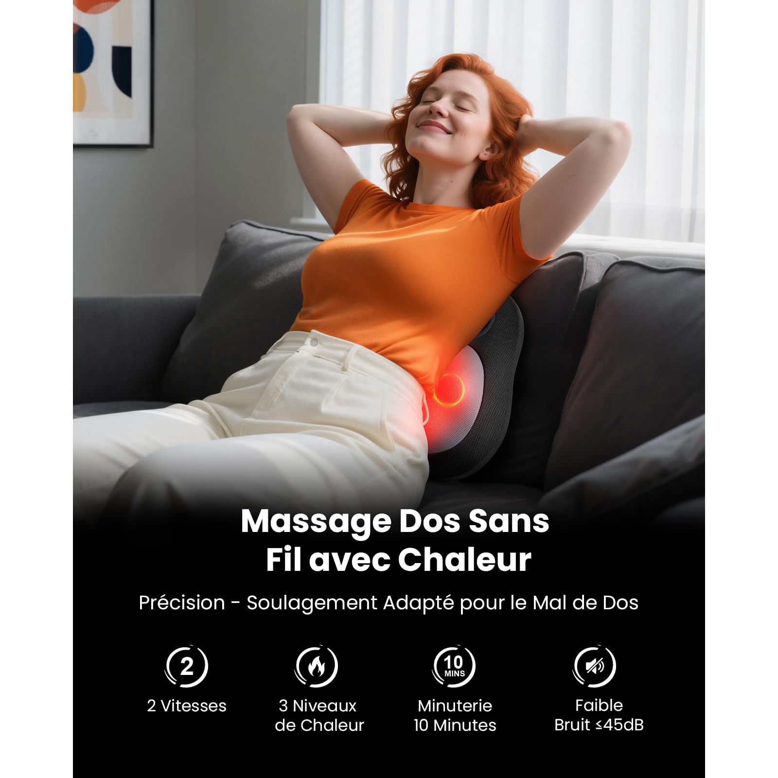 BOB AND BRAD Masseur Dos et Cervicales avec Chaleur pour Soulagement Douleur, EZBack Go Massage Shiatsu 4D Tissus Profonds, Coussin Massant avec Poignée Bureau et Maison, Cadeau Hommes et Femmes