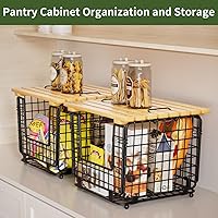 Vista 2 de Wire Storage Basket for Kitchen Pantry: GGIU Stackable Kitchen Counter Organizers - Wire Organizing Bin for Produce Vegetable Potato and Onion Black
