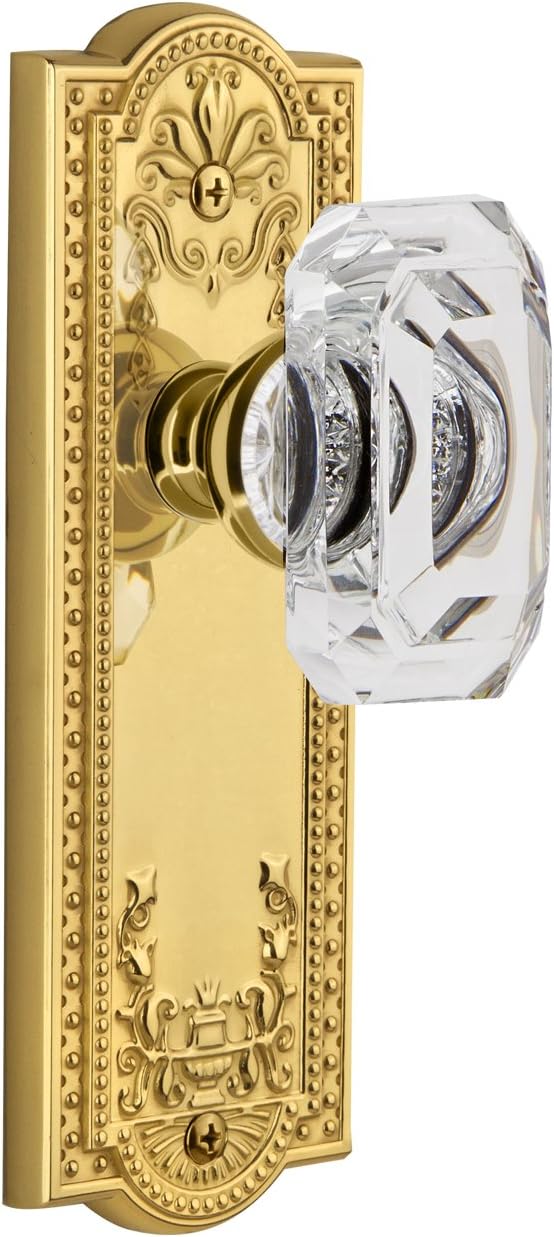 Grandeur 827940 Parthenon Plate Passage with Baguette Crystal Knob in Lifetime Brass, 2.75