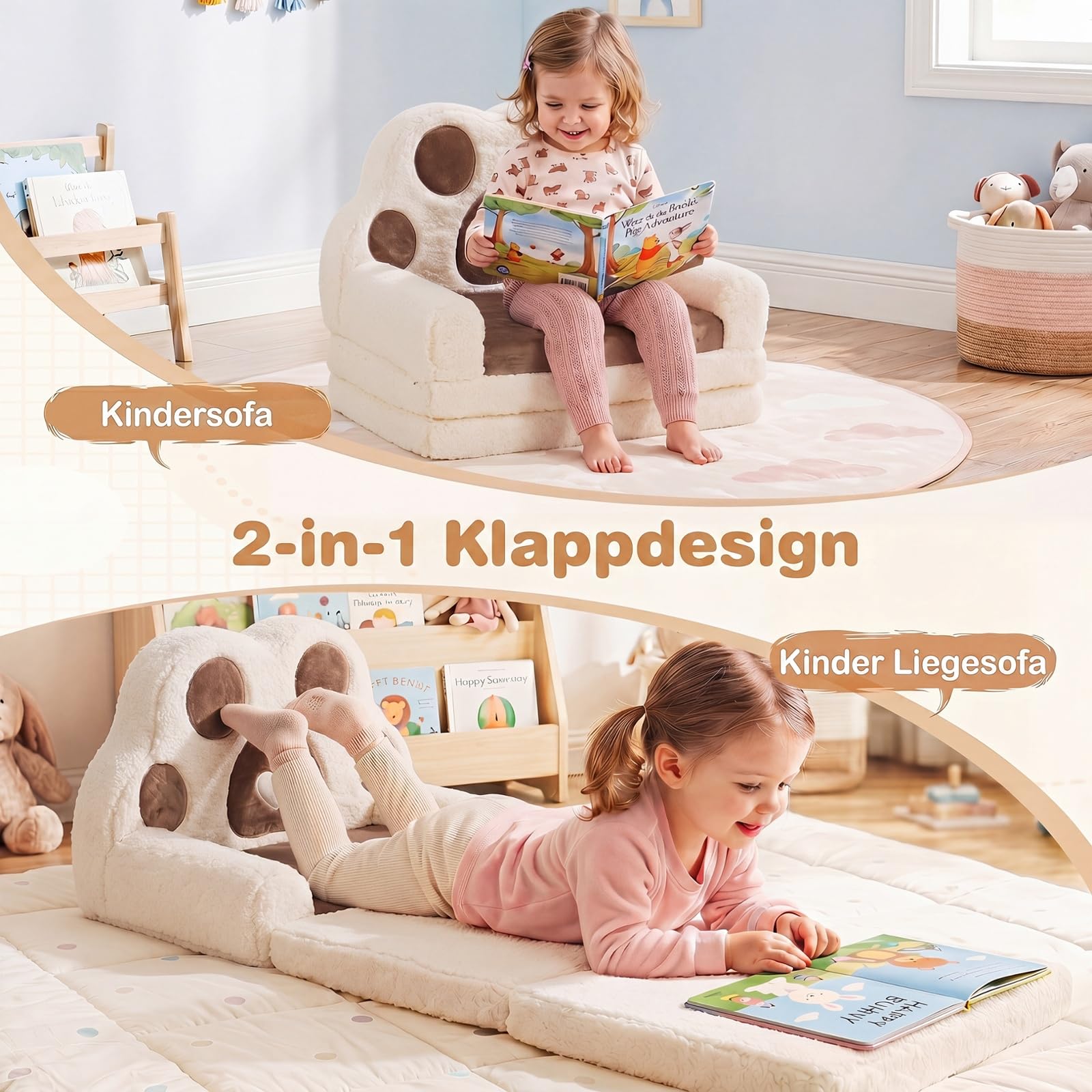 COSTWAY Sofa dziecięca 2 w 1 rozkładana w kształcie łapy niedźwiedzia