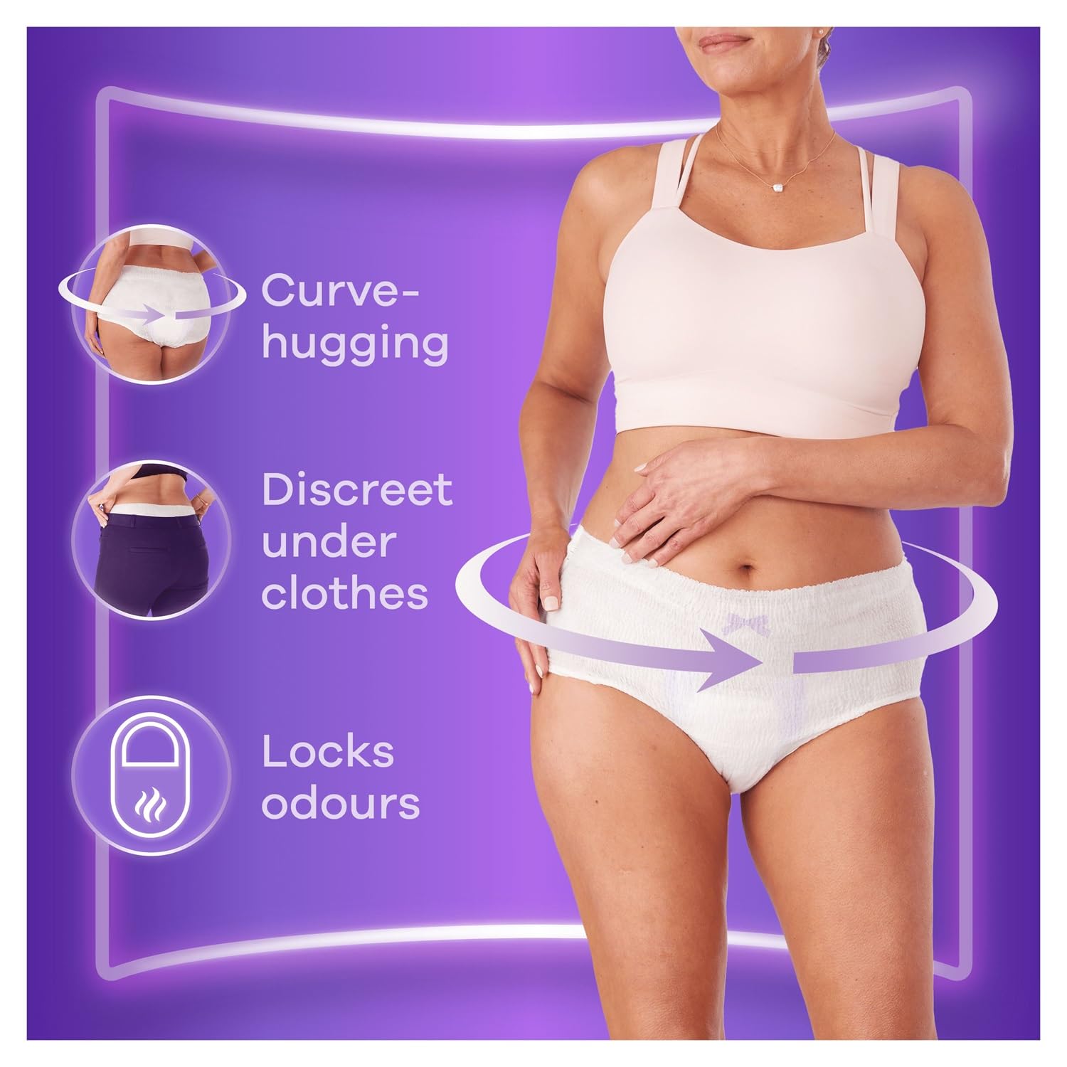 Always Discreet Majtki dla kobiet z nietrzymaniem moczu, plus XL, 7 sztuk, natychmiast wchłaniają zapachy i płyny