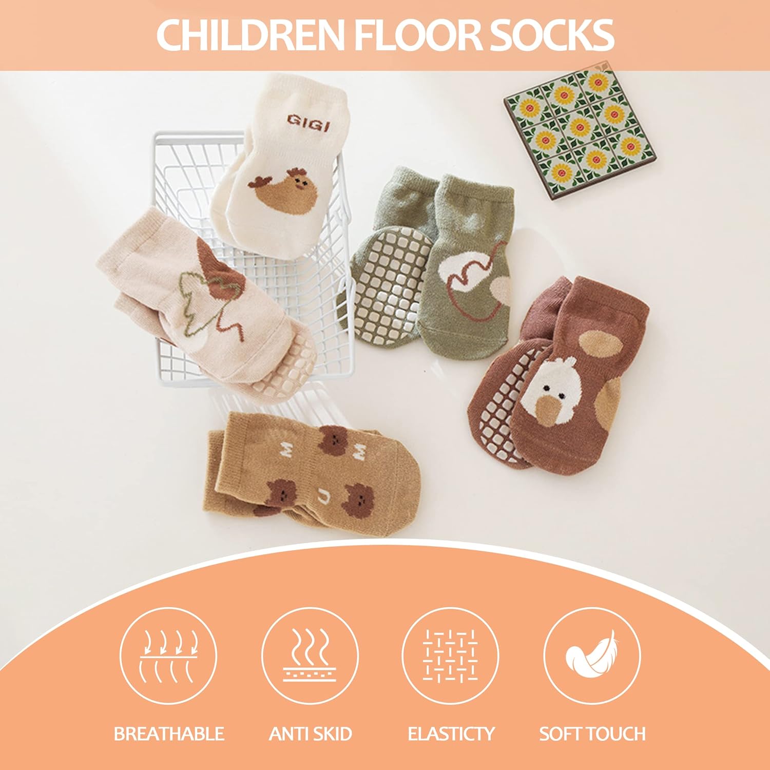 TRUEHAN 5 Pairs Toddler Non Slip Socks with Grips Baby Socks for Kids Girls Boys - Image 3