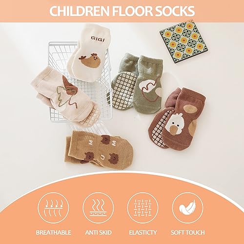 Miniatura 3 de TRUEHAN 5 pares de calcetines antideslizantes para niños pequeños con agarres, calcetines para bebés para niños y niñas