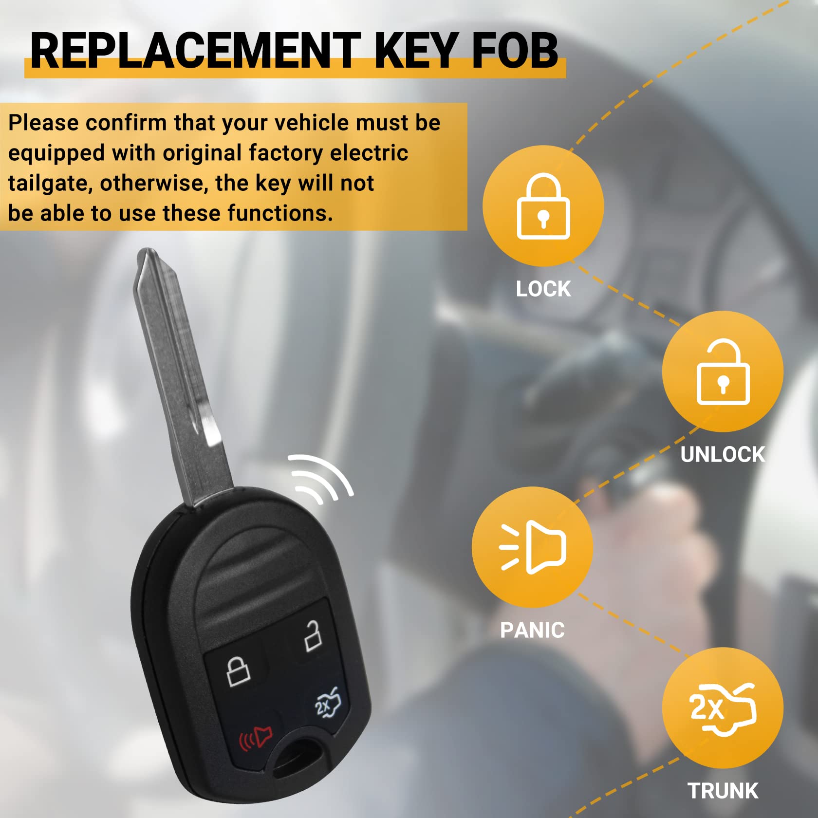 Telecomando di ricambio per chiave auto, compatibile con Ford Explore, Mustang, Expedition, Focus, Edge, Lincoln, Mazda, Mercury, 4 pulsanti, CWTWB1U793, confezione da 2