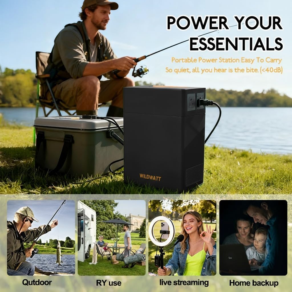 Portable Power Station 1004Wh,Safe LiFePO4 Battery 200W Peak AC Outlet,18.74lb Compact Lightweight for Outdoor Fishing,Camping,Emergency RV,Home Backup,Hunting,Live Streaming Black Direct AC