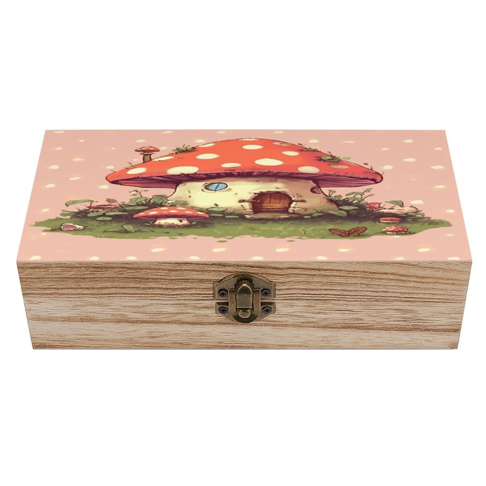 JTREHY Cute Mushroom House Wooden Storage Box Exquisite Durable Wood Gift Case Sturdy Vintage Jewelry Wooden Chest for Art Hobbies Storage Keepsake Gift