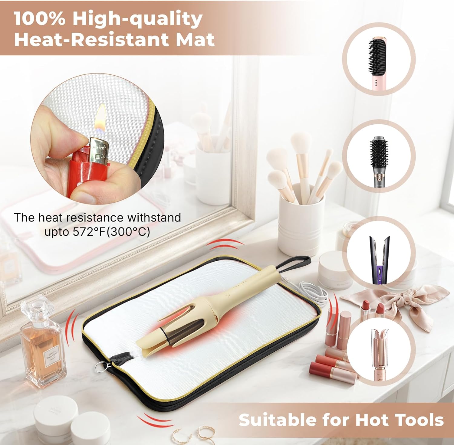 2 Pack Heat Resistant Travel Bag Organizer for Hot Tools Hair Dryer Flat Iron Curling Iron 2 in 1 Heat Proof Mat Portable Travel Essentials Bags