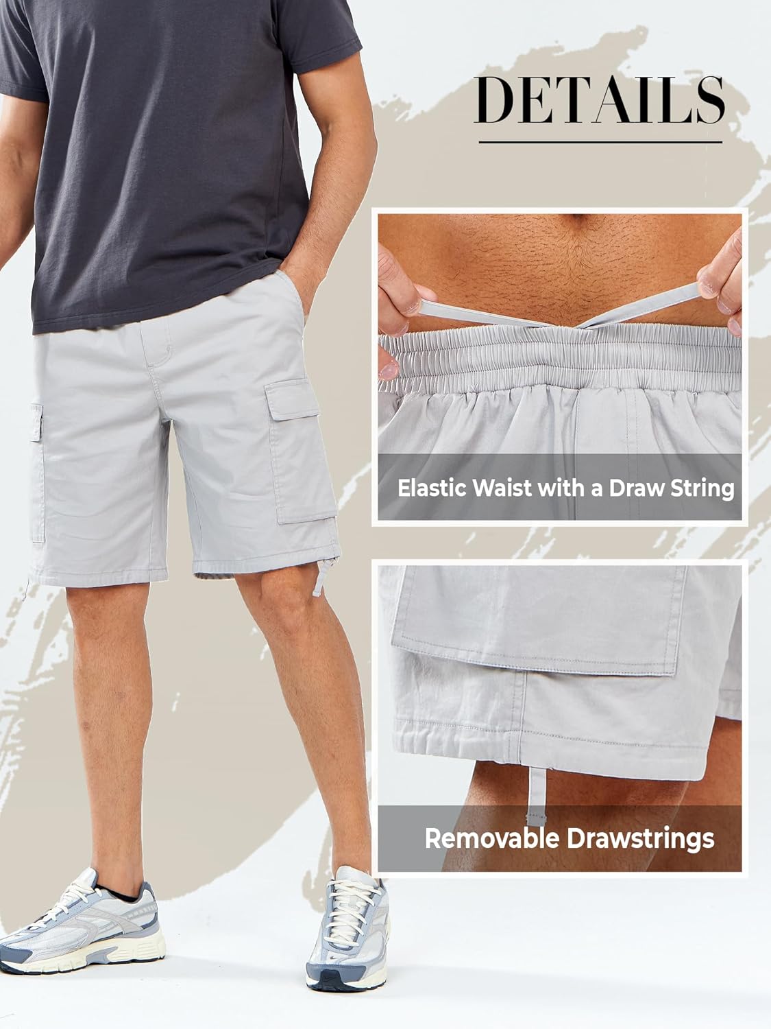 NORTHYARD Mens Twill Casual Cotton Cargo Shorts Drawstring Elastic Waist & 6 Pockets Classic Work Shorts for Men - Image 4