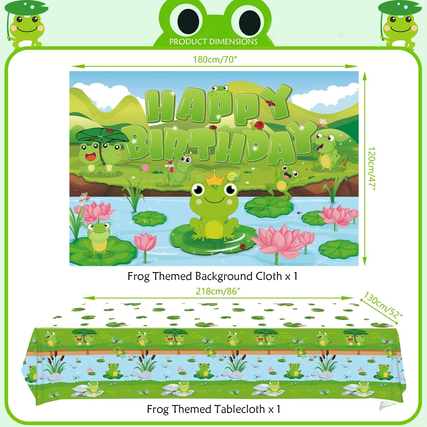KEFAN Frog Birthday Party Decorations, Frog Party Supplies Tableware including Frog Background, Paper Plates, Balloons for Green Frog Camping Baby Shower Kids Birthday Dinnerware Party, Serves 20