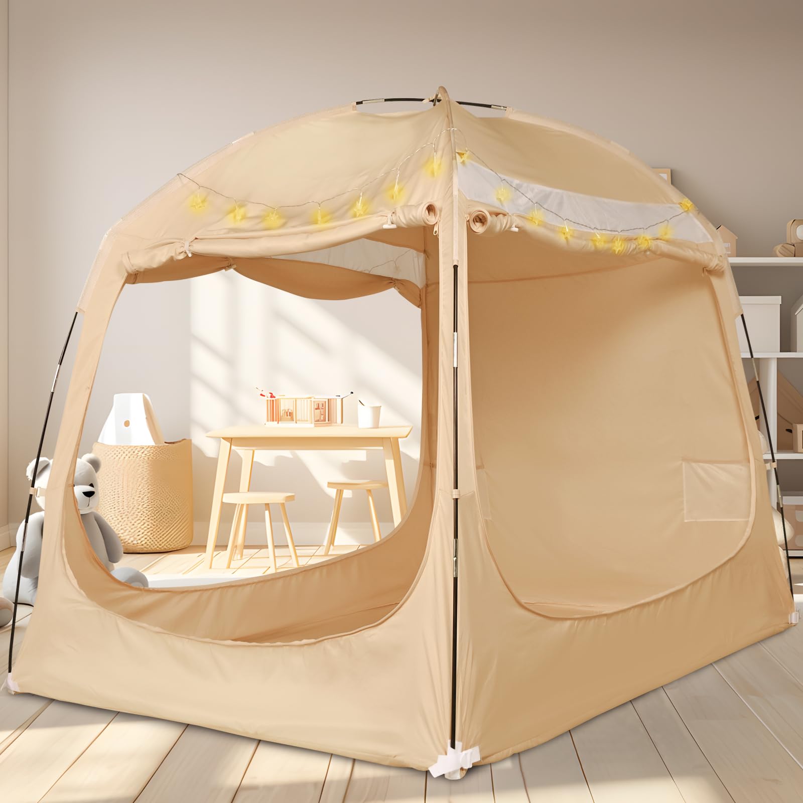 Tienda de campaña transpirable infantil caqui para cama de niños 8