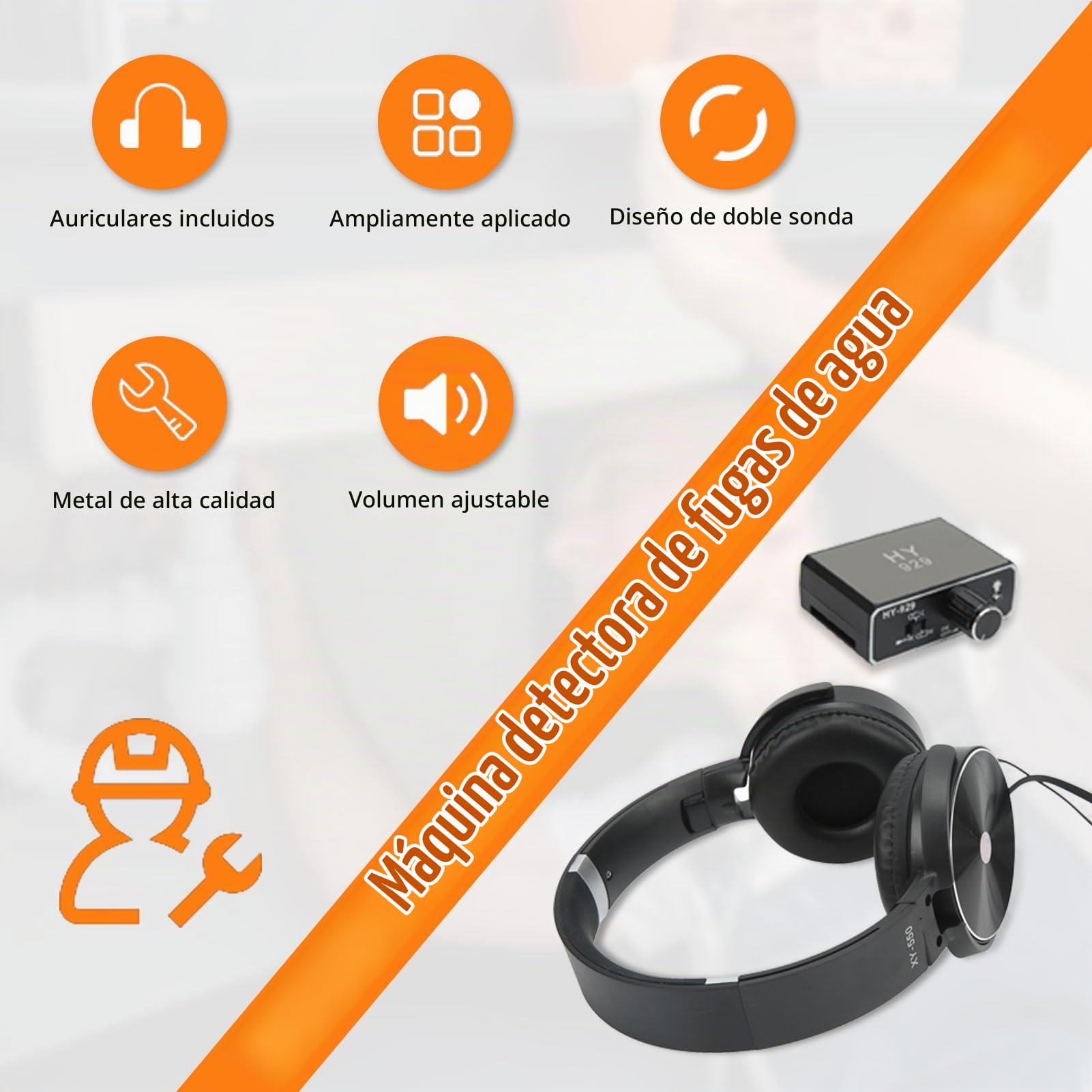 Kit de Detección de Fugas de Agua, Detector de Fugas de Agua Subterránea, Dispositivo de Detección de Fugas de Agua, Probador de Aumento Subterráneo 20000X, para Construcción de