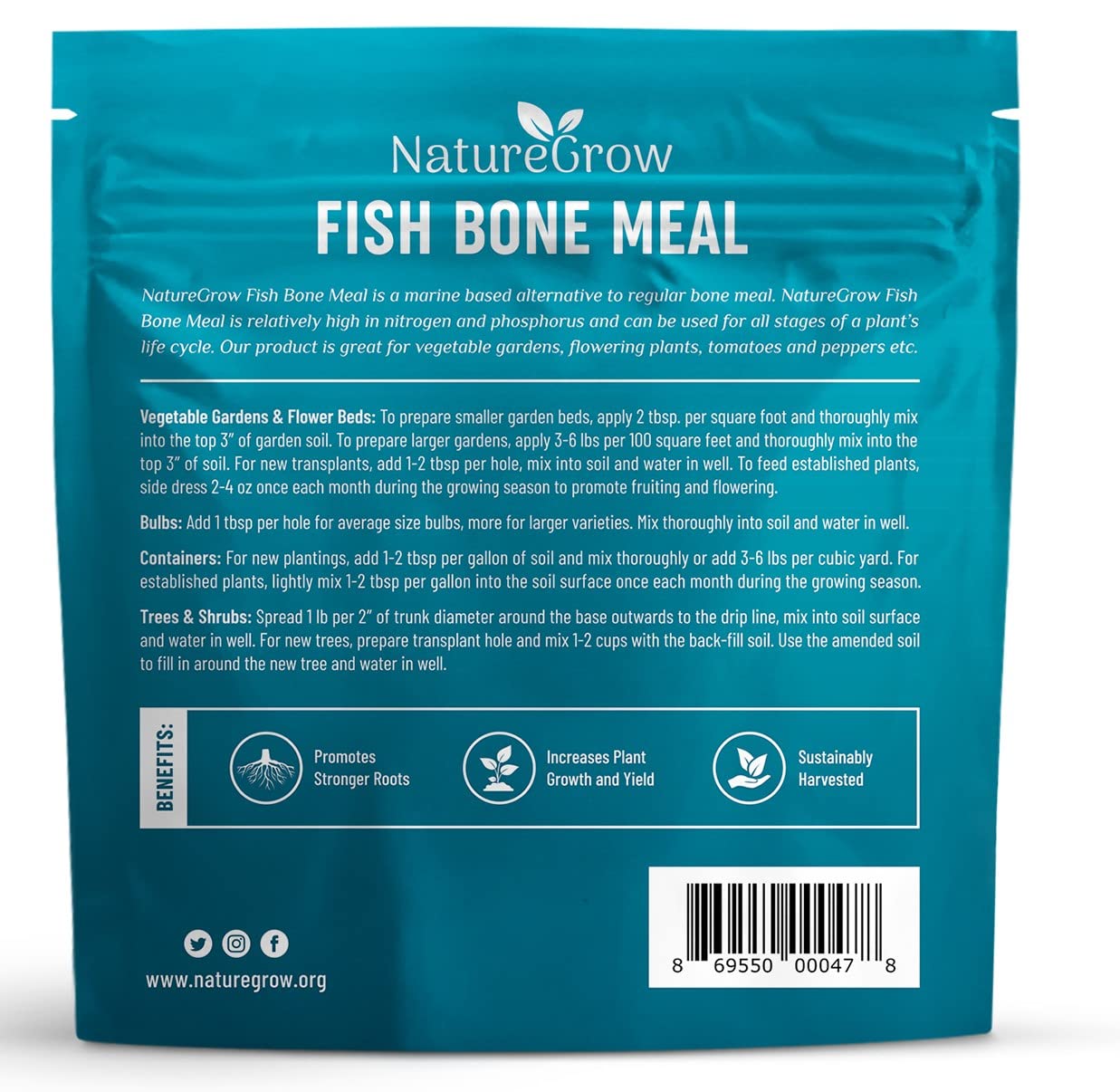 Fish Bone Meal Fertilizer-6-14-0 Natural Plant Food Source of Nitrogen and Phosphorus for Organic Gardening (6LB)