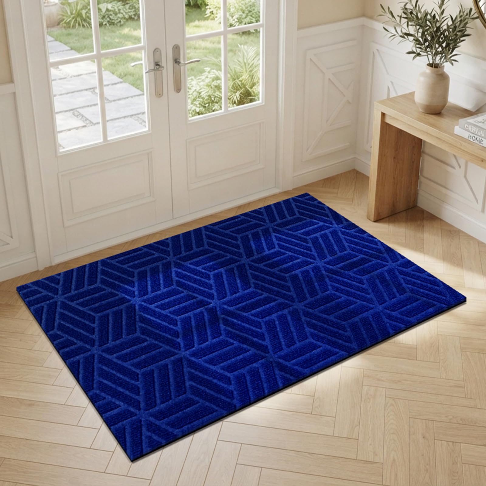 ZGR Dog Door Mat 2 ft x 2 ft, Front Doormat Indoor Outdoor Entrance, Super Absorbent Heavy-Duty Doormats, Traps Dirt &amp; Moisture, Non-Slip Low Profile Entryway Mat, Blue