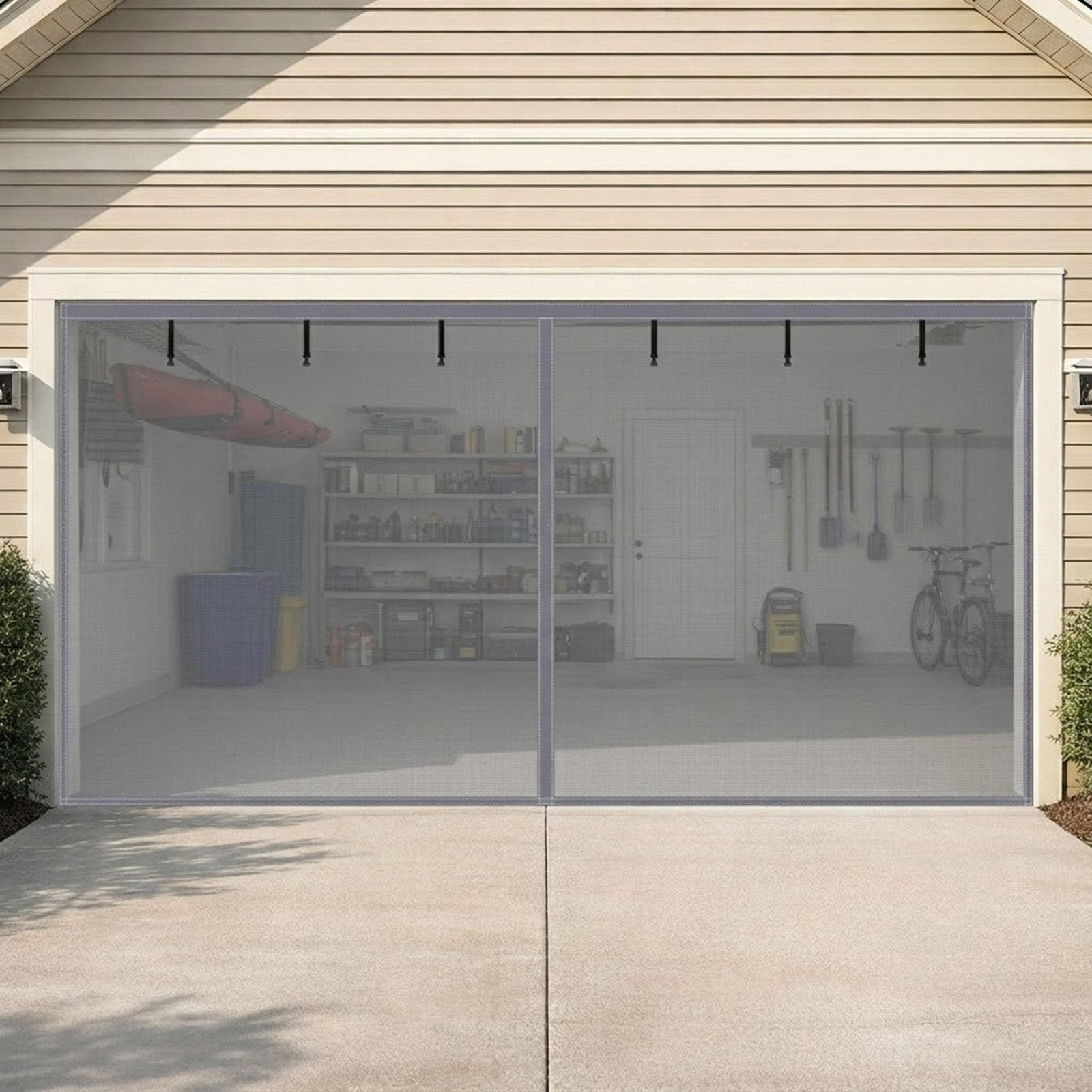Moustiquaire de porte de garage grise 260x220cm magnétique en fibre de verre lourd