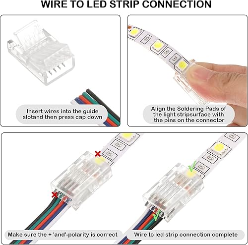 Miniatura 4 de Paquete de 10 conectores de tira LED sin soldadura, conectores de iluminación de riel transparentes, tira de luces de alambre, tira LED de 16.4 pies