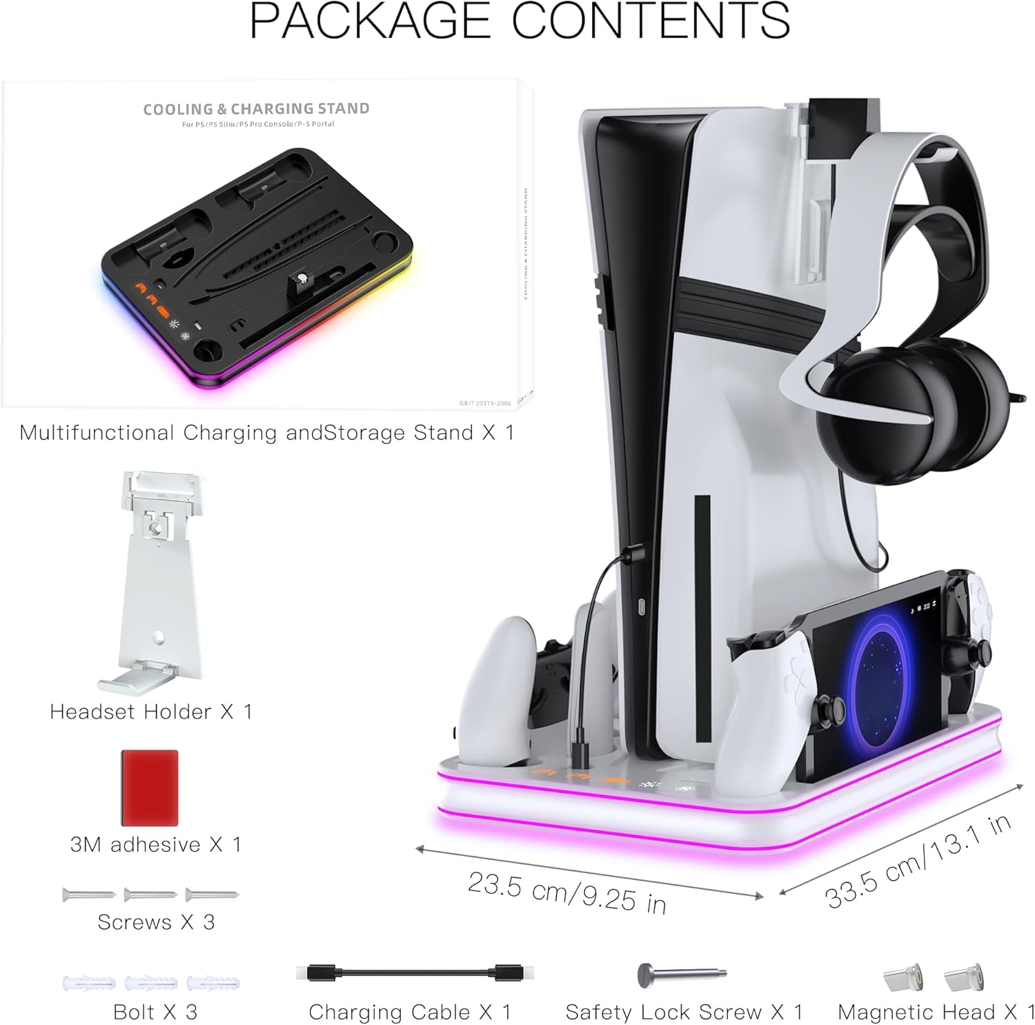 Compatible for Sony PlayStation 5 (All Editions) - Stand & Cooling Station with Charging Dock, LED Indicators, Headset Holder, Protection （White）