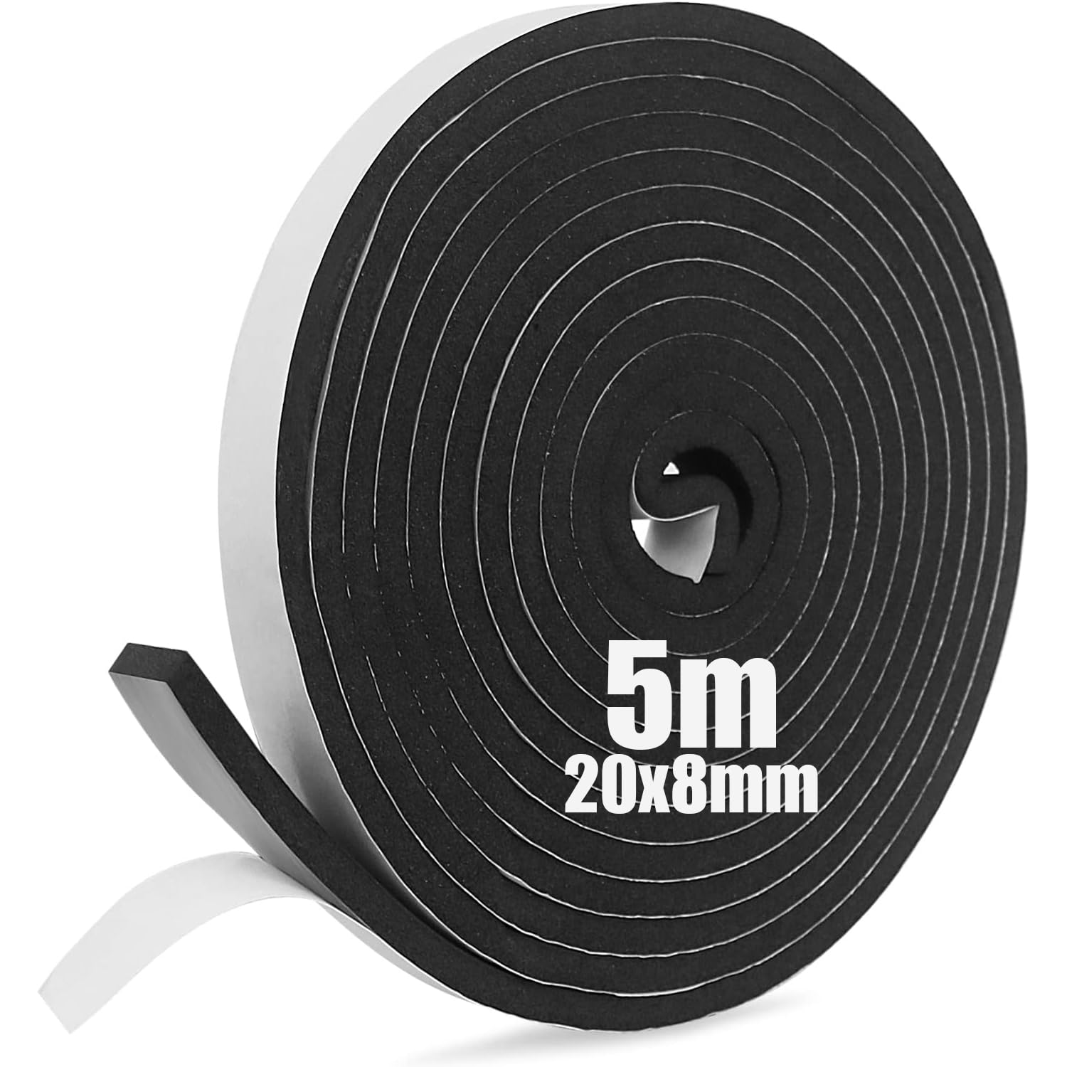 Nastro di Tenuta in Gomma Espansa Autoadesivo 20mm x 8mm x 5m per Finestre e Porte