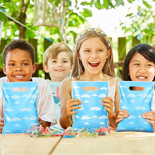 Miniatura 6 de Pasimy 50 bolsas de regalo de nube azul, bolsas de dulces de dibujos animados con asas, cielo azul, nubes blancas, recuerdos de fiesta para niños y