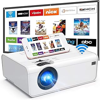 WiFi Projector, Uyole Outdoor Movie Projector with 100'' Projector Screen, 1080P Full HD Supported & 200'' Video Projector for Outdoor Movies, Wireless Mirroring via WiFi/USB for iPhone/Android/PC/TV