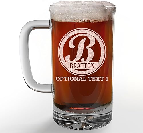 Taza de cerveza de vidrio grabada personalizada de 16 onzas, para el día del padre, monograma, nombre personalizado, regalos de cerveza