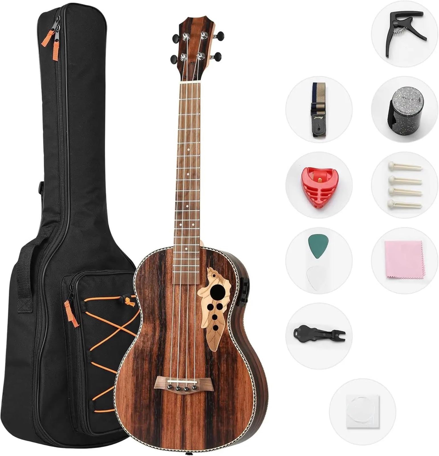 ukulele 30-calowa Akustyczna Gitara Elektryczna Basowa Z Czarnego Drewna Ukulele Lewej Ręki Z Kratownicą I Korektorem Z Paskiem Do Torby Koncertowej Nylonowe Struny(Left hand)