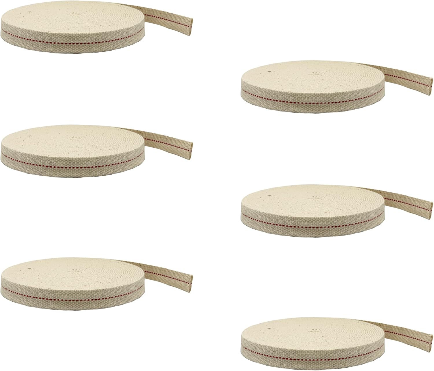 Light of Mine - 3/4" Inch 33' Foot, 100% Cotton Flat Wick - 6 Pack for Paraffin Oil, Kerosene Based Lanterns, and Oil Lamps with Genuine Red Stitch (3/4" - 33' Roll, 6pk)