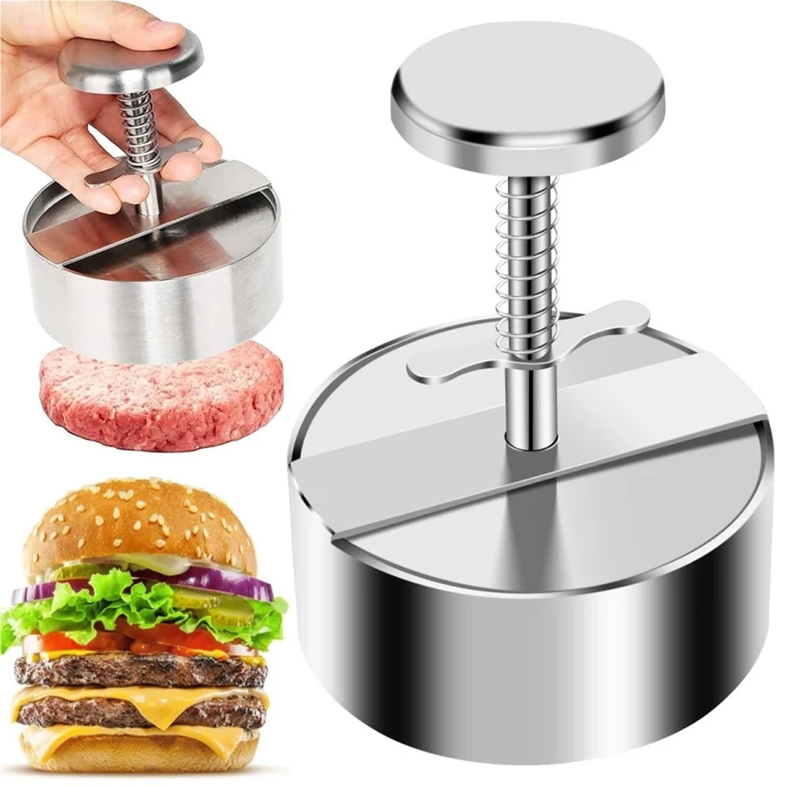 Burgerpresse Hamburger-Patty-Maker-Presse, 304 Edelstahl, antihaftbeschichtet, rund, manuell, Reisbällchenform, Dicke angepasst, for Küche, Rindfleisch, Grillwerkzeuge FüR Grillplatte(Diameter 14 CM)