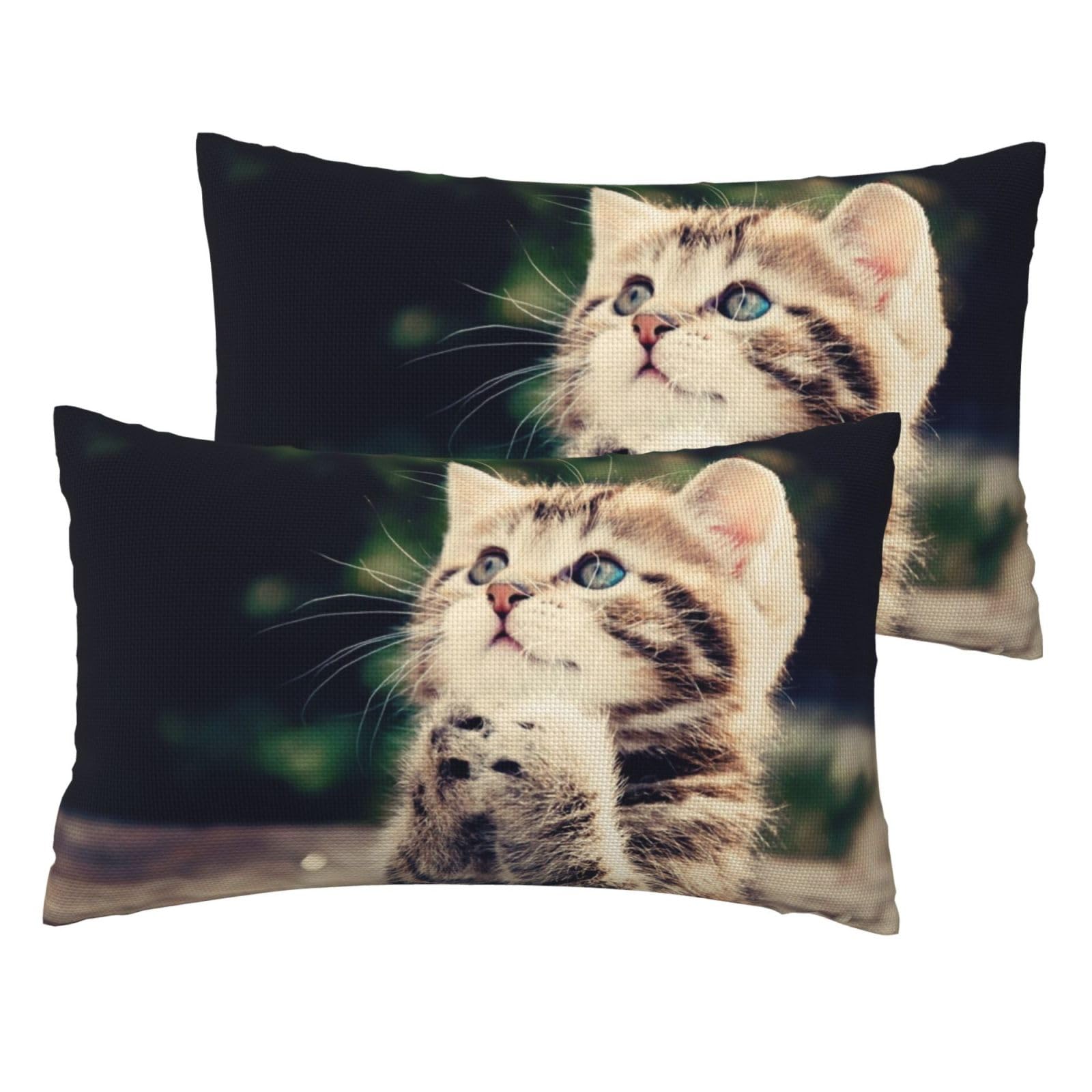 Housse de coussin chat lot de 2 en imitation lin pour decoration salon
