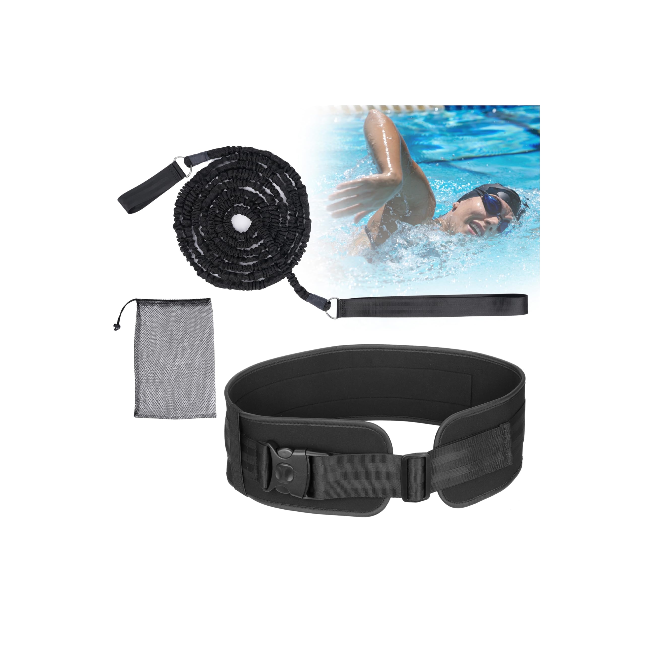 Boosteady Ceinture de Natation Réglable Large et Épaisse: Accessoire Piscine Ceinture de Flottaison 4M aux Adultes et Adolescents, Elastique de Nage Piscine pour Nage Contre Courant