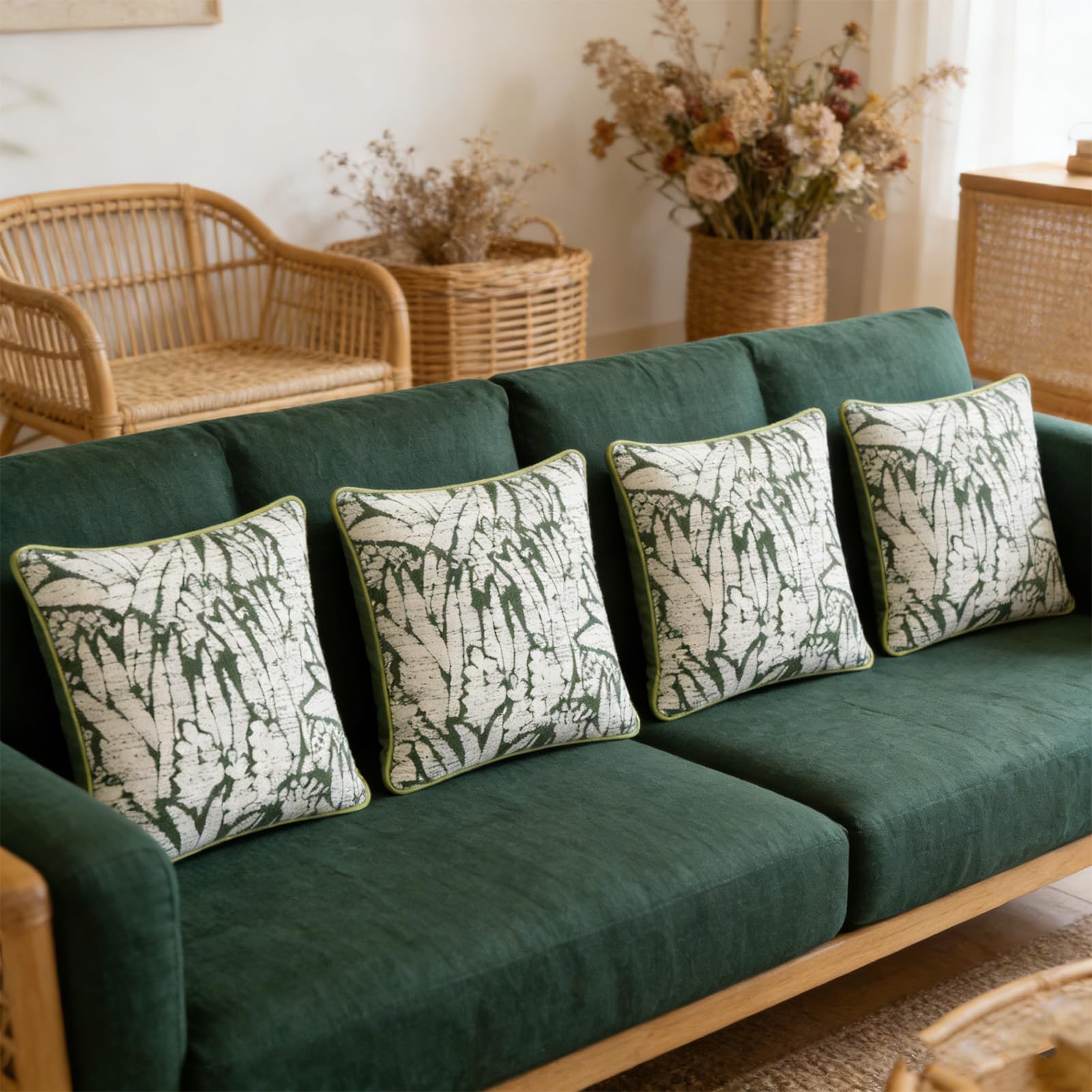 Jeanoko Fodere per Cuscini 6 Pezzi Farmhouse Boho Verde Bianco Morbide
