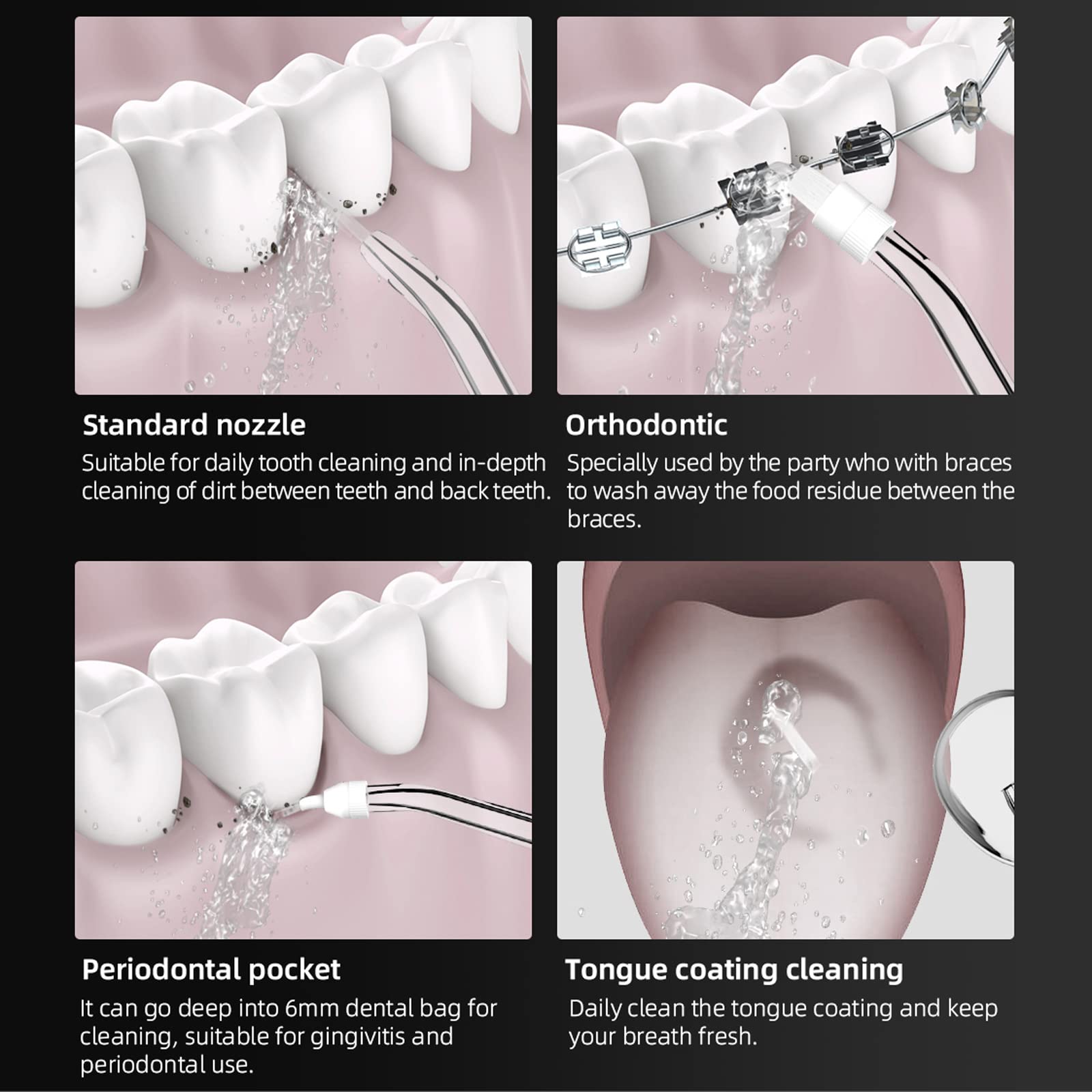 Idropulsore Dentale Portatile, Irrigatore Dentale 300ml 5 Modalità 4 Becchucci USB Ricaricabile IPX7 Impermeabile Idropulitore Per i Denti, Irrigatore Orale Filo Interdentale Adatto a viaggio