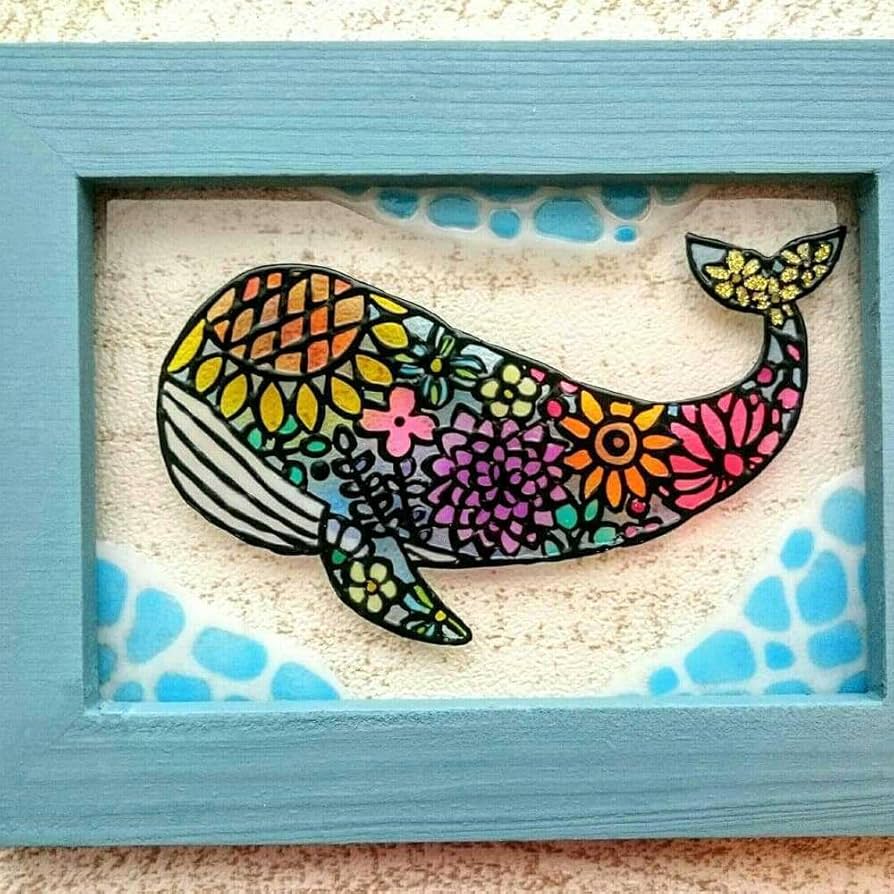 Amazon.co.jp: *ステンドグラス風フレーム*クジラ海夏花