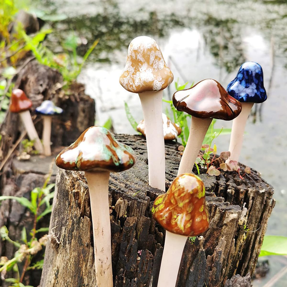 LALAFINA Keramik Pilzpfahl Gartenstecker für Rasen und Beet