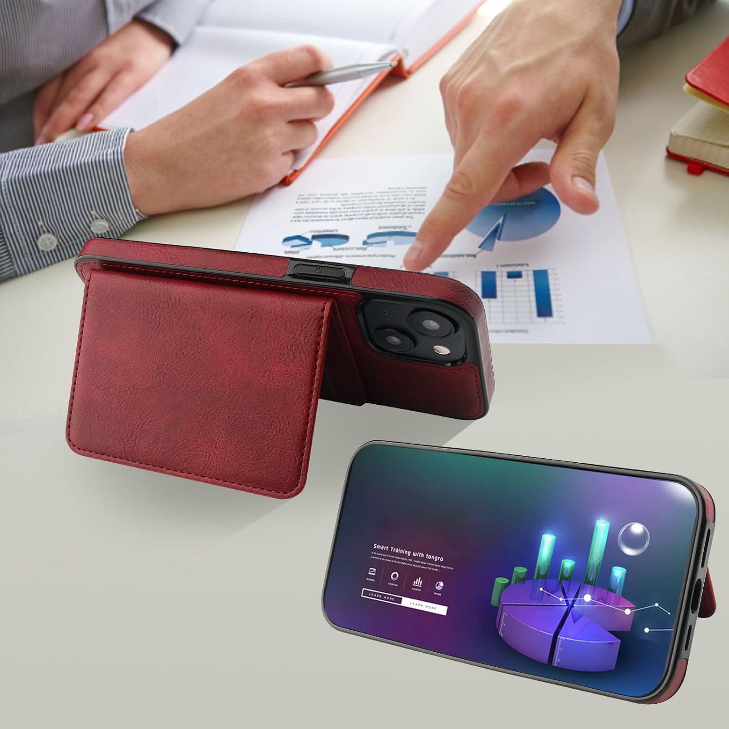 Bocasal Wallet Case for iPhone 14 Compatible with MagSafe Magnetic RFID Blocking Detachable Premium PU Leather Flip Case with Card Slots Holder Kickstand Wireless Charging 6.1 Inch (Wine Red)