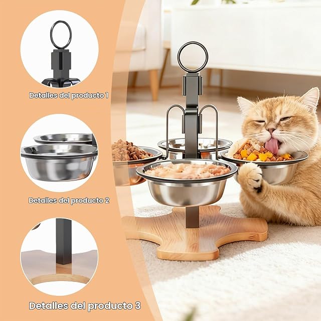 Foto 4 de 7 de Cuenco para perros elevado con soporte, cuenco para gatos elevado, altura ajustable