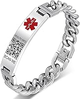 Vista 7 de Pulseras médicas mejoradas para hombres y mujeres con código QR, pulseras de identificación de alerta médica - Brazalete de acero de titanio, se