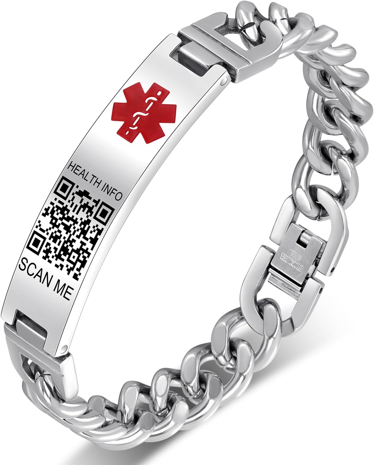 Upgraded Medical Bracelets Men Women with QR Code Medical Alert ID Bracelets - Titanium Steel Wristband Fits Wrists Up 8''-10'' - More Space Custom Emergency Medical ID Info