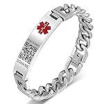 Theluckytag Medical Bracelets with QR Code for Women Medical Alert Id Bracelet - Sterling Silver Chain 7\'\'-9\'\' - More Space Custom Emergency Medical ID Info (7.4 Plus Silver-Single Link-front)