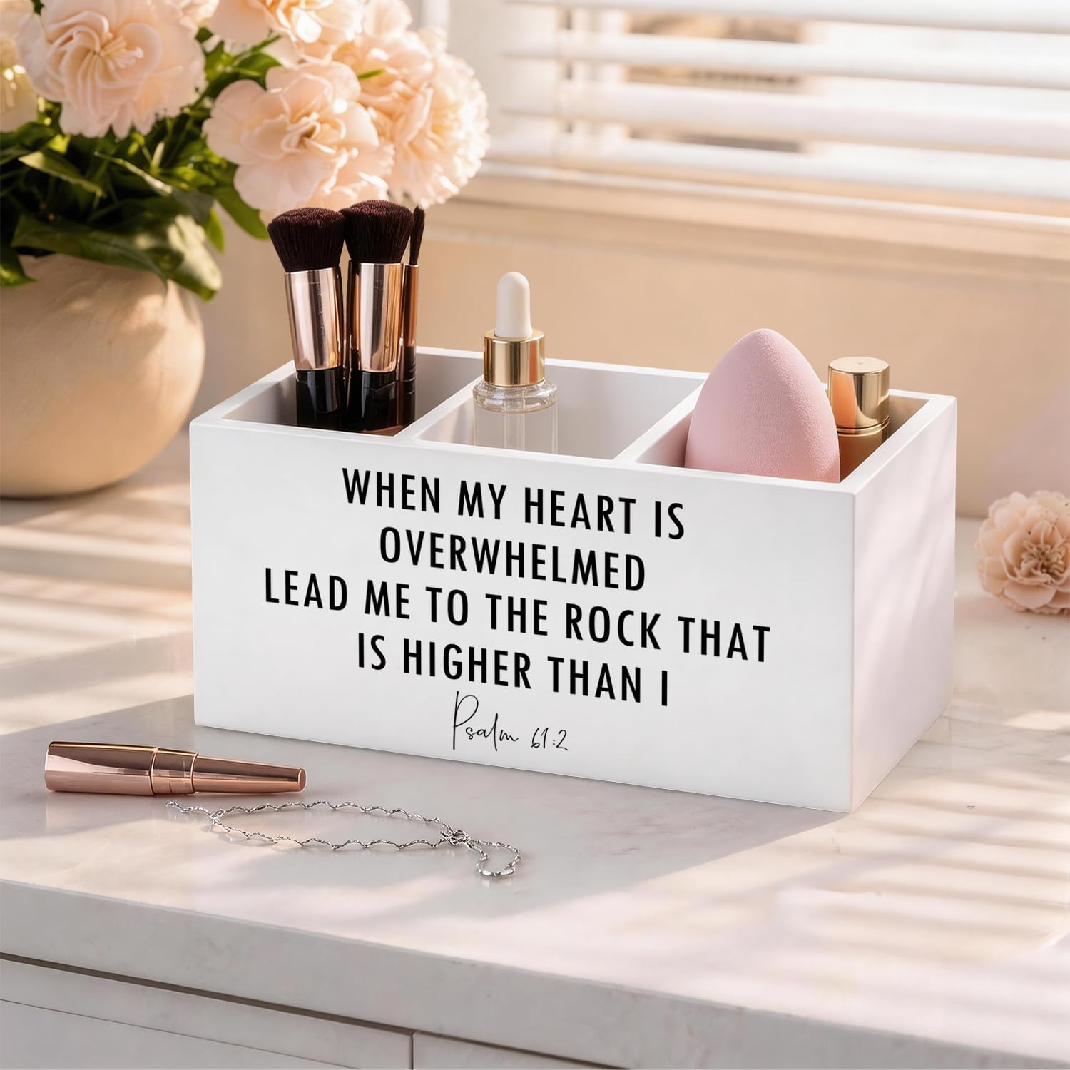 Christian Inspirational Pen Holder Organizer Desk Decor, Christian Gifts for Women Men, Psalm 61:2 Bible Verse Religious Wooden Pen Pencil Holders for Home Office Desk Accessories image 4