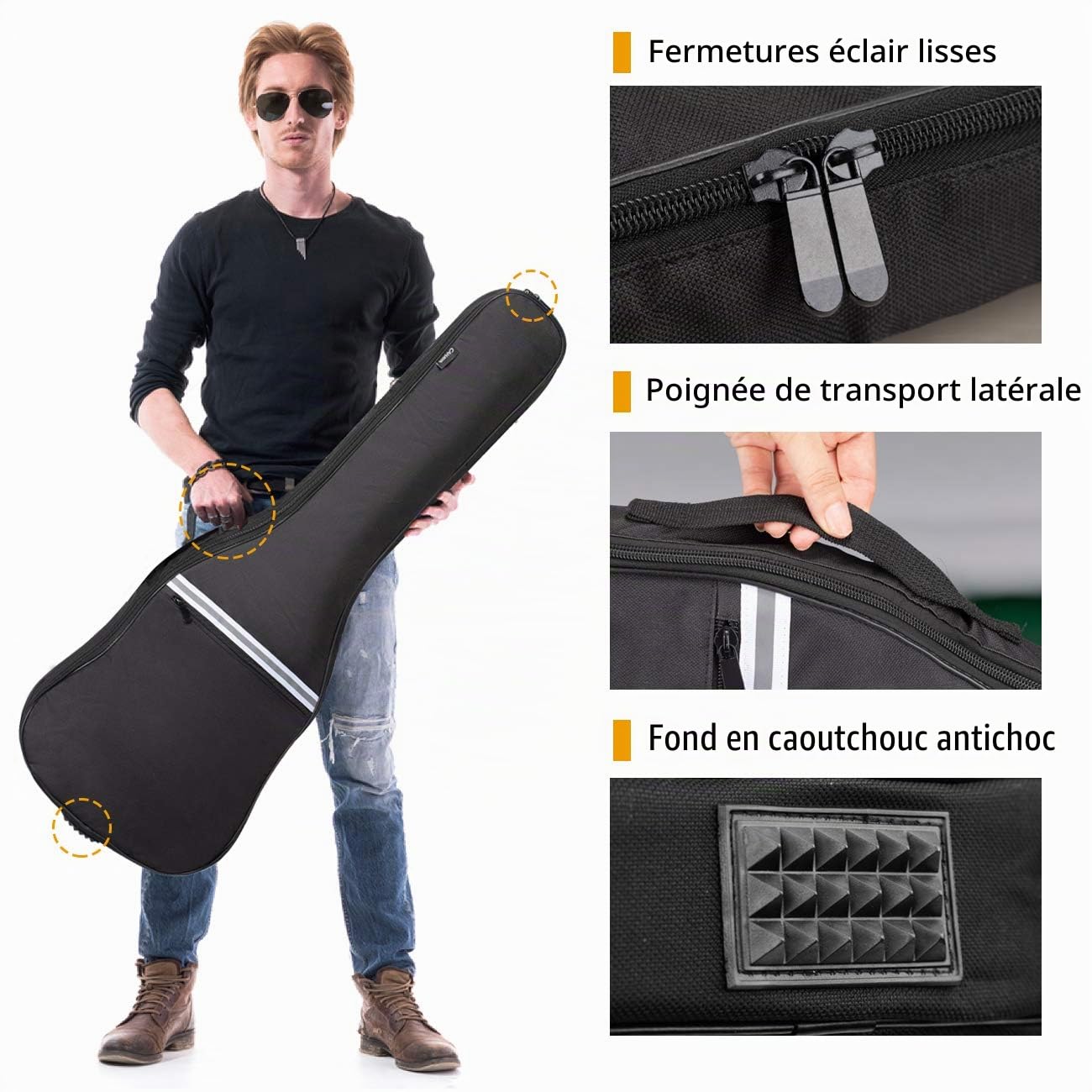 CAHAYA Housse pour Guitare électrique, Gig Bag rembourré de qualité supérieure avec Bandes réfléchissantes Sac à Dos rembourré Etui Souple Noir pour Guitare P